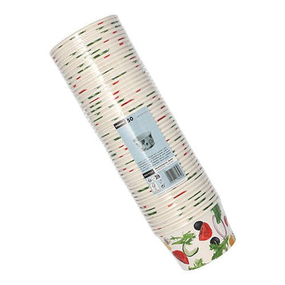 Starpak 50 šalátových misiek z kartónu „To Go“, 600 ml, Ø12,5 cm, H7,5 cm s dizajnom zeleniny v čírom fóliovom balení – ideálne na prenášanie.