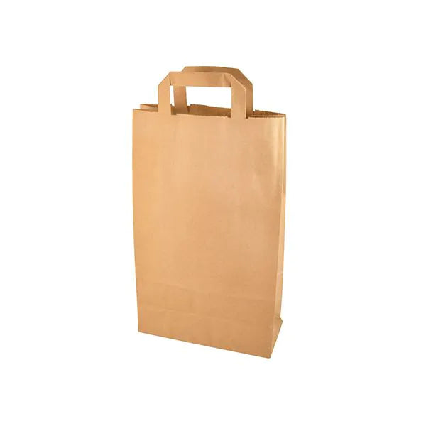 Taška PAPSTAR 50 od PAPSTAR GmbH z papiera s rukoväťami stojí vzpriamene pred bielym pozadím a zdôrazňuje svoj jednoduchý a ekologický dizajn.