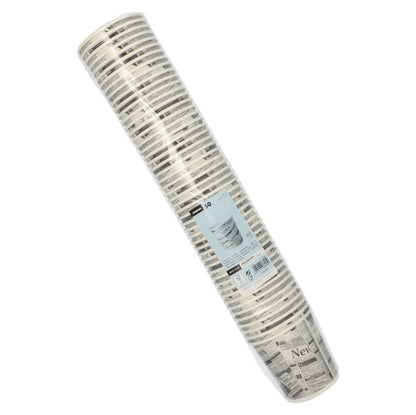 Starpak 50 Snack pohár „To Go“ z pevného kartónu v dizajne novinovej tlače (470 ml, ø 9,9 cm) v čírom fóliovom obale s modrou etiketou na prednej strane.