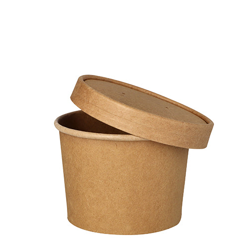 Hnedý, okrúhly PAPSTAR pohár na polievku (9,8 cm) na polievky a občerstvenie stojí prázdny s príslušným vekom nakloneným nahor na bielom pozadí. Balenie s 25 kusmi od PAPSTAR GmbH.