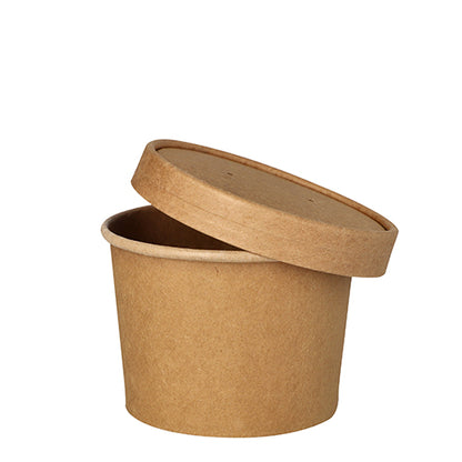 Hnedý, okrúhly PAPSTAR pohár na polievku (9,8 cm) na polievky a občerstvenie stojí prázdny s príslušným vekom nakloneným nahor na bielom pozadí. Balenie s 25 kusmi od PAPSTAR GmbH.