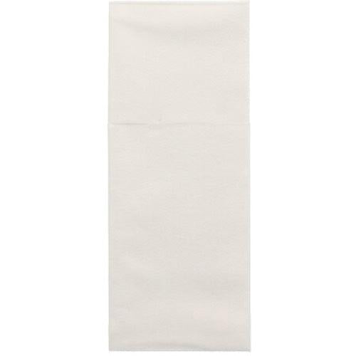 Jedna Starpak 100 vrecková taška na príbory Airlaid-servítka (40x48 cm, s prehybom na príbory) je rozložená pred bielym pozadím a ukazuje prehybovú čiaru – ideálne pre stolovú dekoráciu alebo ako štýlová taška na príbory.