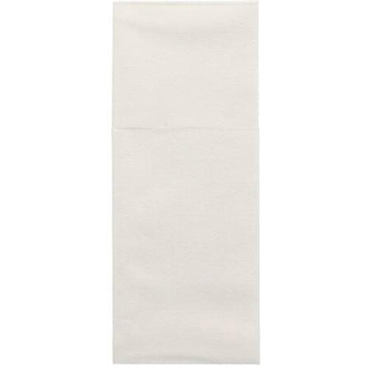 Jedna Starpak 100 vrecková taška na príbory Airlaid-servítka (40x48 cm, s prehybom na príbory) je rozložená pred bielym pozadím a ukazuje prehybovú čiaru – ideálne pre stolovú dekoráciu alebo ako štýlová taška na príbory.