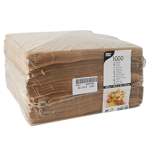 Eine Packung mit 1000 PAPSTAR Spitztüten (Pergament-Ersatz, fettdicht) von PAPSTAR GmbH-perfekt für Gastronomie oder Pommes Verpackung, eingeschweißt in klarem Kunststoff mit weißem Info-Etikett.
