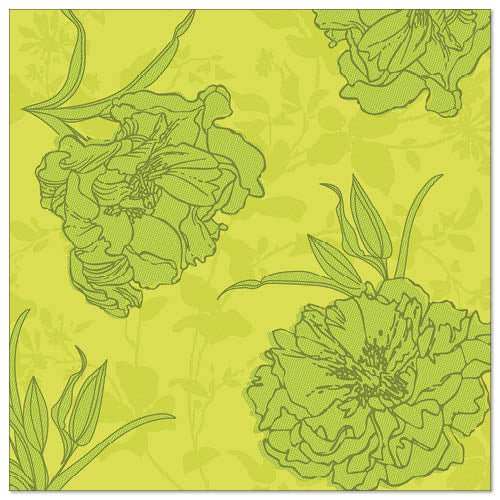 PAPSTAR 50 obrúskov "ROYAL Collection" 1/4-sklad 40 x 40 cm od PAPSTAR GmbH sú so svojimi zelenými kvetinovými motívmi na žlto-zelenom pozadí ideálne na slávnostné príležitosti a dodávajú každej tabuli elegantný nádych.