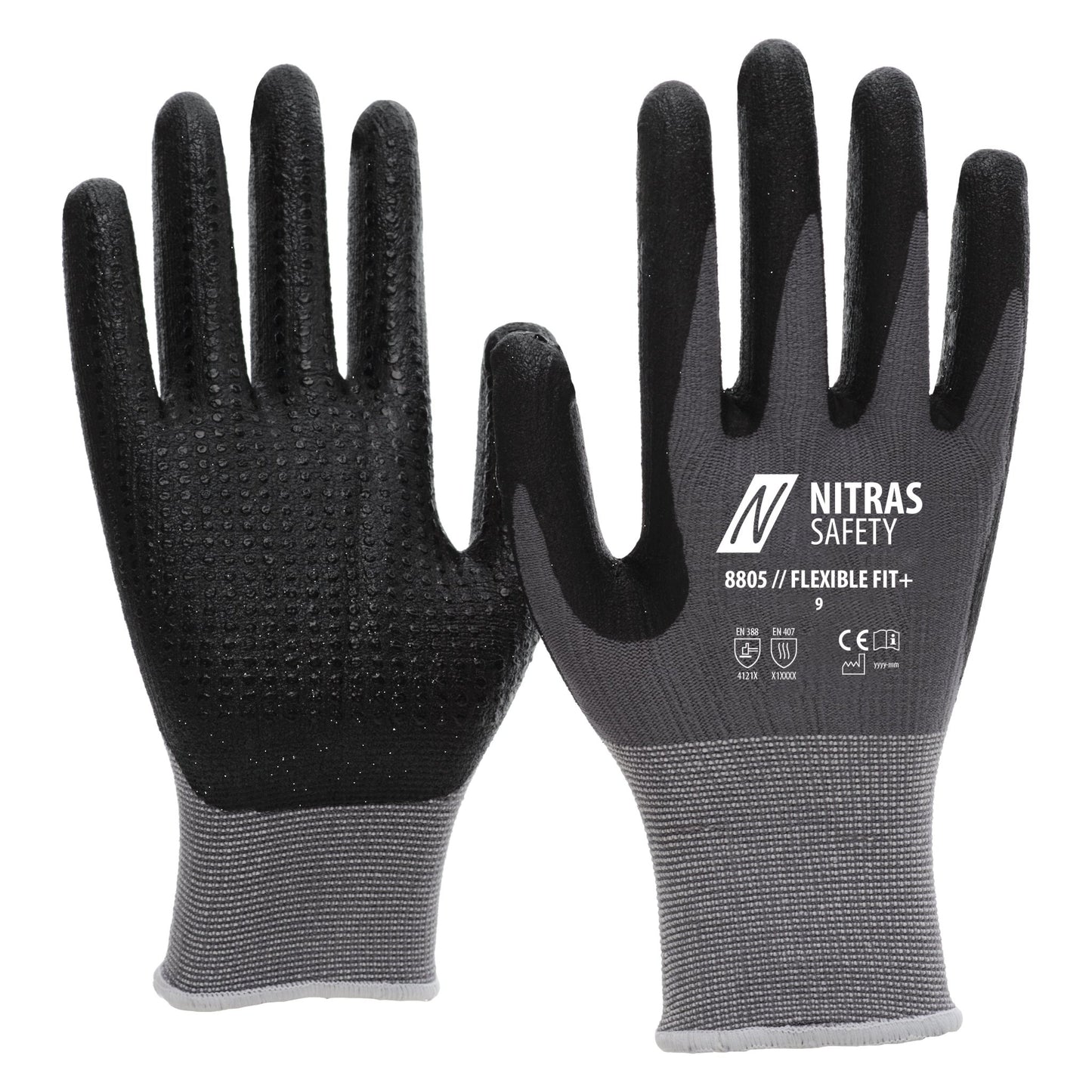 NITRAS FLEXIBLE FIT+, montážne rukavice, šedá / čierna