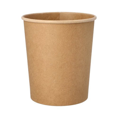 Hnedý PAPSTAR okrúhly pohár na polievku (11,5 cm, 940 ml) z ekologického papiera stojí na bielom pozadí. Pohár od PAPSTAR GmbH má hladký povrch a jednoduchý, valcovitý tvar so zaobleným okrajom.