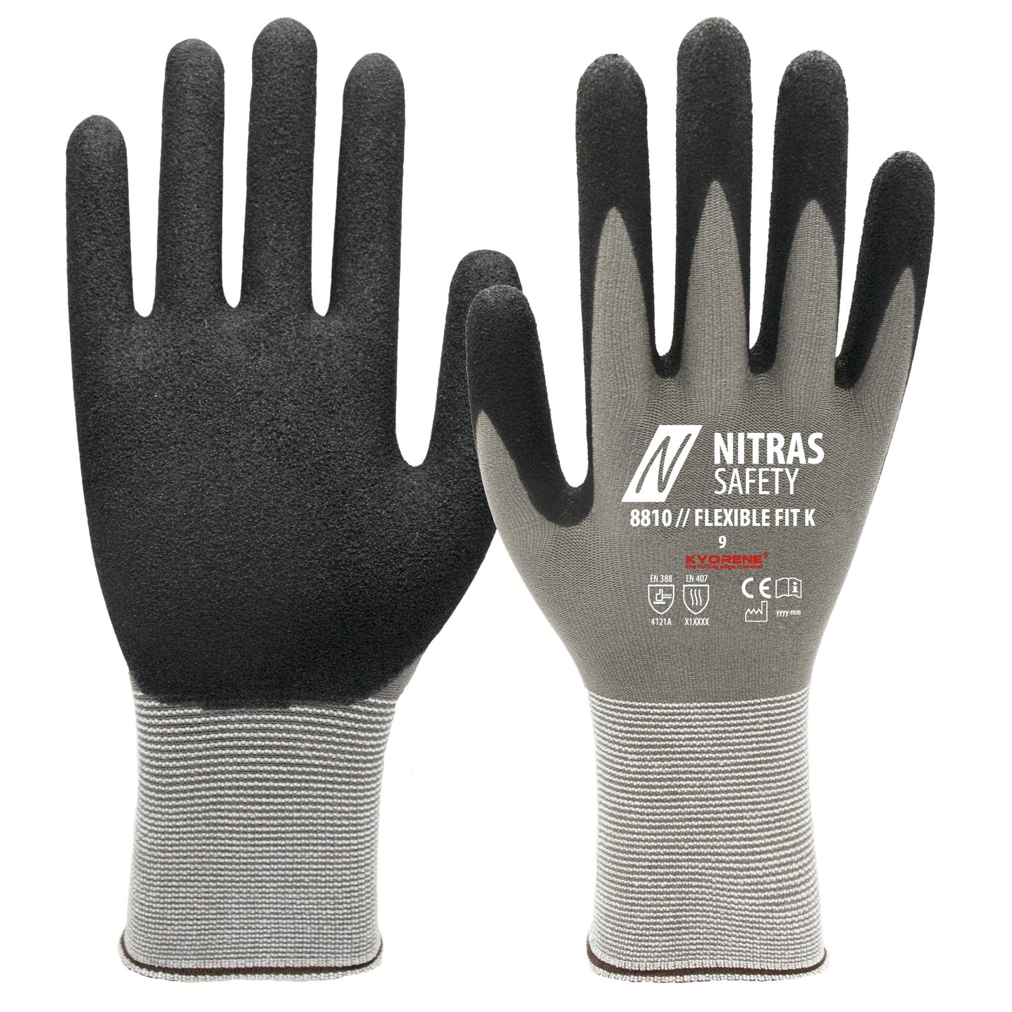 NITRAS FLEXIBLE FIT K, montážne rukavice, šedá / čierna