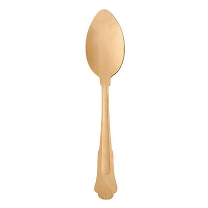 Drevená lyžica "pure" 19,5 cm vo vintage dizajne od PAPSTAR GmbH, s oble zaoblenou miskou a dekoratívnou rukoväťou, stojí zvisle pred jednoduchým bielym pozadím. Dodáva sa v balení po 50 kusoch na kartónovom podnose.