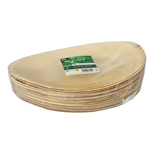 Stoh PAPSTAR 25 tanierov, Palmblatt „pure“ od PAPSTAR GmbH – oválne, ekologické, biologicky odbúrateľné a v čírom plastovom obale so zeleno-bielou etiketou.