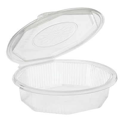 Priehľadná, 8-uholníková Starpak PP-menubox (5,9 x 21,5 x 21,5 cm) s klapkovým vekom, ktorý odhaľuje prázdny obsah; embosovaný kvetinový vzor na veku. Ideálna na skladovanie potravín. Sada 25 menuboxov s klapkovým vekom, priehľadná.