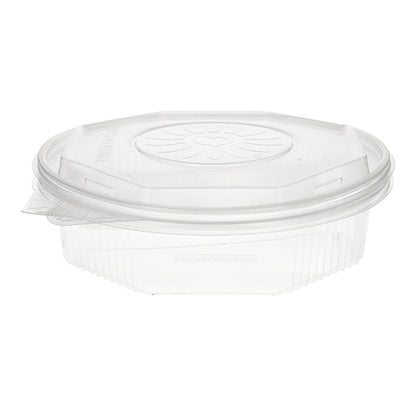 Jeden Starpak 25 menuboxov s klapkovými vekami, PP priehľadný, 8-uholníkový (5,9 x 21,5 x 21,5 cm) take-away kontajner je prázdny s nasadeným vekom na bielom pozadí.