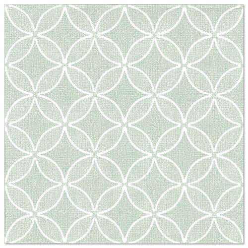 PAPSTAR GmbH "ROYAL Collection" 50 servítok v zelenej (40 x 40 cm, 1/4-sklad) ukazujú štýlový geometrický biely kruhový vzor na svetlozelenom pozadí - ideálne pre slávnostné príležitosti.