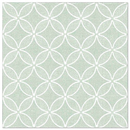 PAPSTAR GmbH "ROYAL Collection" 50 servítok v zelenej (40 x 40 cm, 1/4-sklad) ukazujú štýlový geometrický biely kruhový vzor na svetlozelenom pozadí - ideálne pre slávnostné príležitosti.