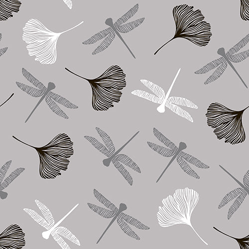 Bezšvový vzor vážok a ginkgo listov v čiernej, bielej a sivej na svetlosivej – ideálny pre PAPSTAR 20 servítok, 40x40 cm, 3-vrstvové, 1/4 záhyb od PAPSTAR GmbH.