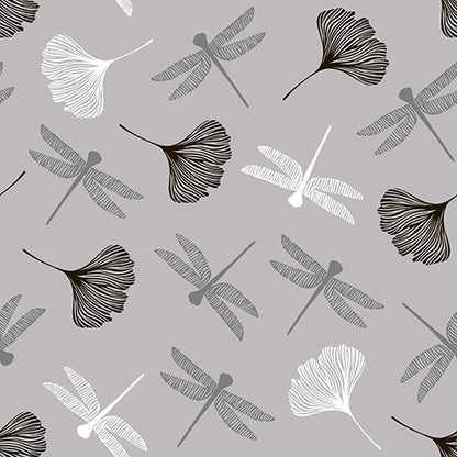 Bezšvový vzor vážok a ginkgo listov v čiernej, bielej a sivej na svetlosivej – ideálny pre PAPSTAR 20 servítok, 40x40 cm, 3-vrstvové, 1/4 záhyb od PAPSTAR GmbH.