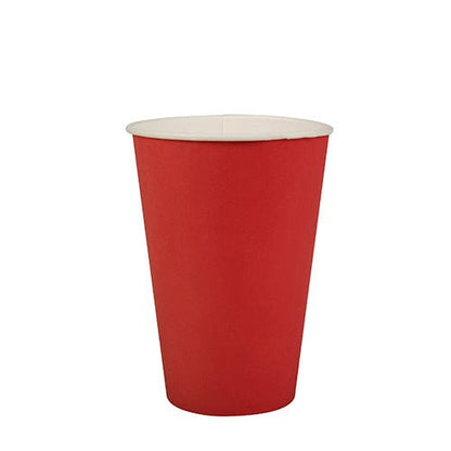 Červený PAPSTAR 20 pohár (0,2 l, Ø 7 cm, 9,7 cm) z kartónu od PAPSTAR GmbH stojí s bielym vnútrom vzpriamene pred bielym pozadím.