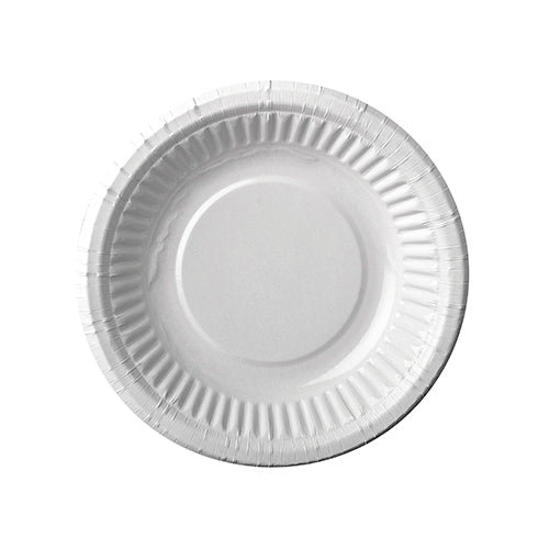 Okrúhla, biela PAPSTAR misa (19 cm Ø, 3 cm vysoká) od PAPSTAR GmbH, zobrazená zhora na bielom pozadí - ideálna na párty alebo pikniky. Balenie obsahuje 12 ekologických misiek v zmršťovacej fólii.