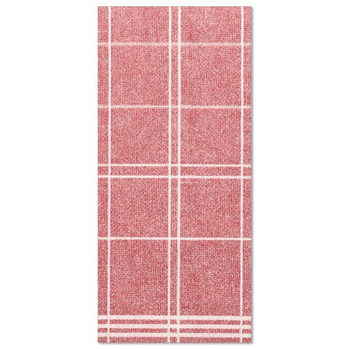 Kitchen Craft obrúsok „ROYAL Collection“ (48x33 cm, 1/6 sklad) od PAPSTAR GmbH ukazuje červeno-biele kárované mriežkovanie s paralelnými čiarami – ideálne pre štýlovú dekoráciu stola – položené na bielom podklade.