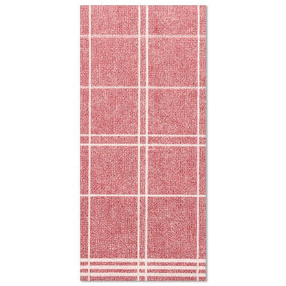Kitchen Craft obrúsok „ROYAL Collection“ (48x33 cm, 1/6 sklad) od PAPSTAR GmbH ukazuje červeno-biele kárované mriežkovanie s paralelnými čiarami – ideálne pre štýlovú dekoráciu stola – položené na bielom podklade.