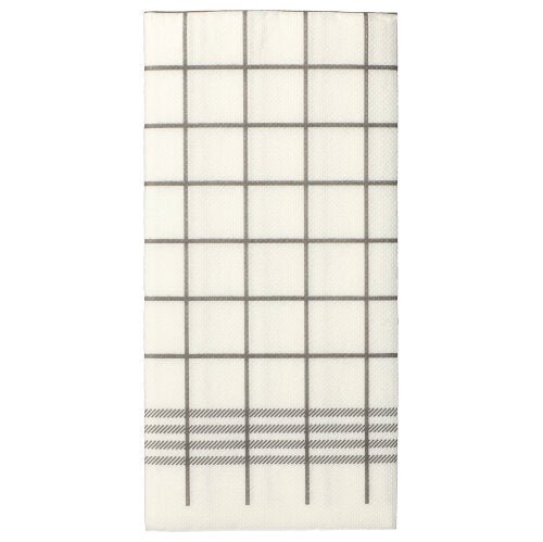 Biela dvojvrstvová utierka „Kitchen Towel“ so sivým mriežkovaním a diagonálnymi čiarami, podobná tým PAPSTAR 30 servítok „PUNTO“ s 1/8-násobným preložením, 39 × 40 cm, s mikroreliéfom PAPSTAR s.r.o.