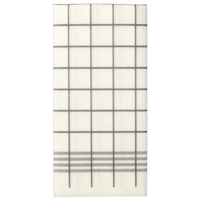 Biela dvojvrstvová utierka „Kitchen Towel“ so sivým mriežkovaním a diagonálnymi čiarami, podobná tým PAPSTAR 30 servítok „PUNTO“ s 1/8-násobným preložením, 39 × 40 cm, s mikroreliéfom PAPSTAR s.r.o.