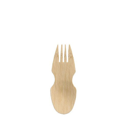 Bambusový "pure" göffel (8,5 cm) od PAPSTAR, kombinuje lyžicu a vidličku v jednom, ideálny na fingerfood. Obsahuje 50 kusov v skladacej krabici - udržateľné party doplnky od PAPSTAR GmbH.
