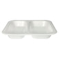 Die Starpak 50 Siegelschalen sind weiße, laminierte, rechteckige Einwegschalen (XPS, 4,2 x 24,5 x 26,5 cm) mit zwei Fächern – ideal für die Gastronomie zum hygienischen Verpacken und Präsentieren von Speisen.