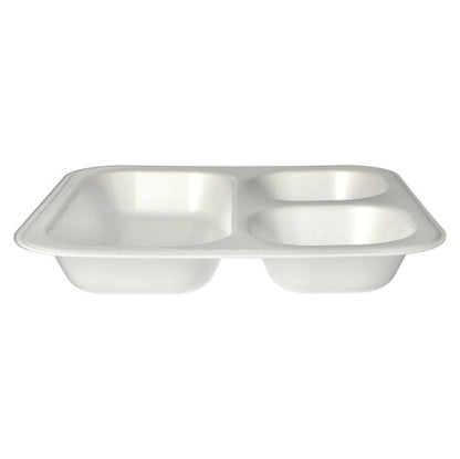 Biele, obdĺžnikové Starpak 50 tesniace misky XPS potravinový podnos (4,2 x 24,5 x 26,5 cm, laminované), s tromi priehradkami – ideálne pre gastronómiu a hygienické balenie.