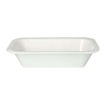 Miska Starpak 100 XPS je vyrobená z bieleho laminovaného polystyrénu s mierne naklonenými stranami a zaoblenými rohmi, zobrazená na bielom pozadí - ideálna na použitie v gastronómii.