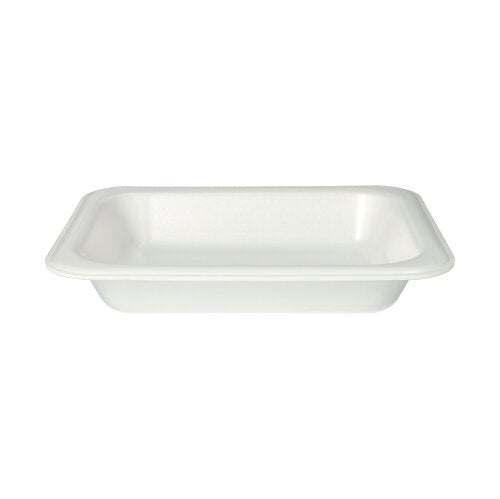 Misky Starpak 100 sú biele, obdĺžnikové XPS-laminované jednorazové misky s mierne zvýšenými okrajmi a plochým dnom - perfektné pre hygienické použitie v gastronómii. Fotografované na bielom pozadí.