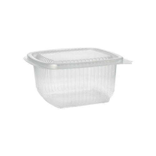 Obal Starpak 100 s klapkovými viečkami, priehľadný, obdĺžnikový polypropylénový pohár značky Starpak, je zobrazený pred bielym pozadím.