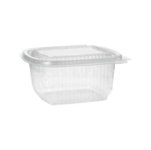 Priehľadný, obdĺžnikový obal Starpak 100 s klapkovými viečkami (PP) je zobrazený zatvorený a prázdny pred jednoduchým bielym pozadím.