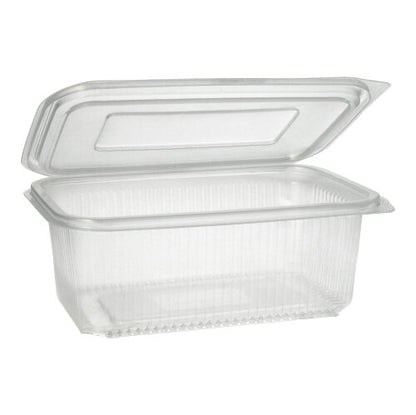 Starpak 50 obalový pohár s klapkovým vekom je priehľadná, obdĺžniková PP nádoba s rebrovanou štruktúrou a závesným vekom, ideálny na bezpečné uskladnenie potravín.