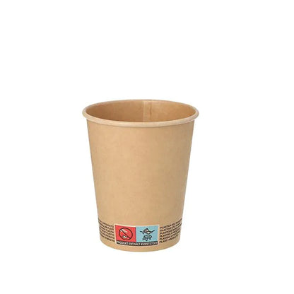 Pohár na pitie PAPSTAR GmbH 50, papierový pohár 0,2 l s varovným nápisom blízko dna je zobrazený na bielom pozadí.