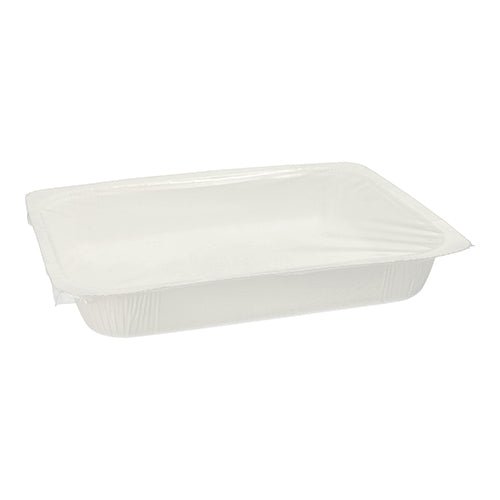 Starpak 180 tesniace misky sú obdĺžnikové, biele 1200-ml papierové nádoby (4,2 x 18,9 x 24,8 cm) s bezpečným priehľadným vekom, perfektné pre inovatívne baliace riešenia; zobrazené prázdne na bielom pozadí.