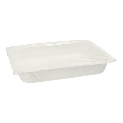 Starpak 180 tesniace misky sú obdĺžnikové, biele 1200-ml papierové nádoby (4,2 x 18,9 x 24,8 cm) s bezpečným priehľadným vekom, perfektné pre inovatívne baliace riešenia; zobrazené prázdne na bielom pozadí.