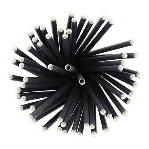 Draufsicht auf PAPSTAR 500 Shake-Halme Papier Ø 8 mm · 25 cm von der PAPSTAR GmbH, radial angeordnet mit weißen Enden nach außen; Diese umweltfreundlichen, biologisch abbaubaren Papierhalme sind umweltfreundliche Papierstrohhalme.