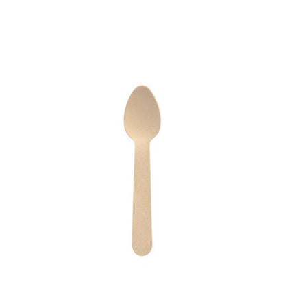 Jediná PAPSTAR kávová lyžička z dreva "pure", 11 cm, voskovaná (100 kusov, PAPSTAR GmbH), leží v strede na bielom pozadí.