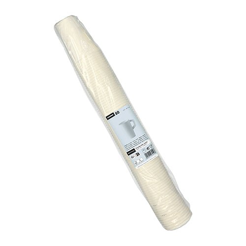 Balenie s 80 bielymi Starpak papierovými pohármi s rukoväťou, naskladané v obale - ideálne na večierky a stretnutia všetkého druhu.