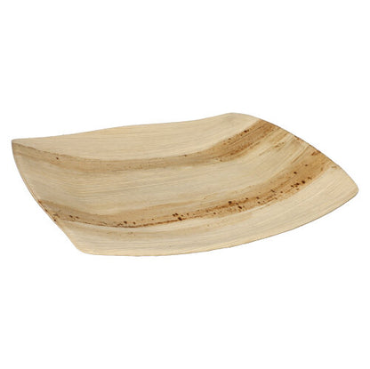 Der PAPSTAR 25 Teller, Palmblatt „pure“ natur „QUADRATO“ Teller der PAPSTAR GmbH ist ein quadratischer, flacher, umweltfreundlicher Einwegteller mit abgerundeten Kanten, glatten Oberflächen, sichtbaren Maserungen und natürlichen dunkleren Streifen.