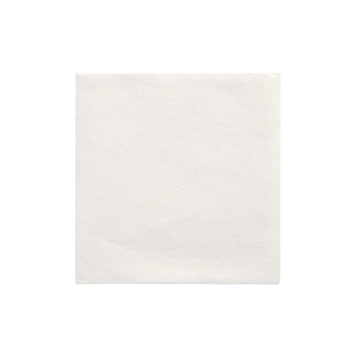 Jeden obrúsok PAPSTAR 1/4-skladaný, 24x24 cm, biely z "DAILY Collection" (PAPSTAR GmbH) leží naplocho na bielom podklade a je pozorovaný zhora.