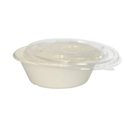 PAPSTAR GmbH 25 misiek, cukrová trstina „pure“ Ø 17 cm sú biologicky odbúrateľné jednorazové misky s vhodným priehľadným vekom – perfektné pre udržateľné využitie, prezentované na jednoduchom bielom pozadí.