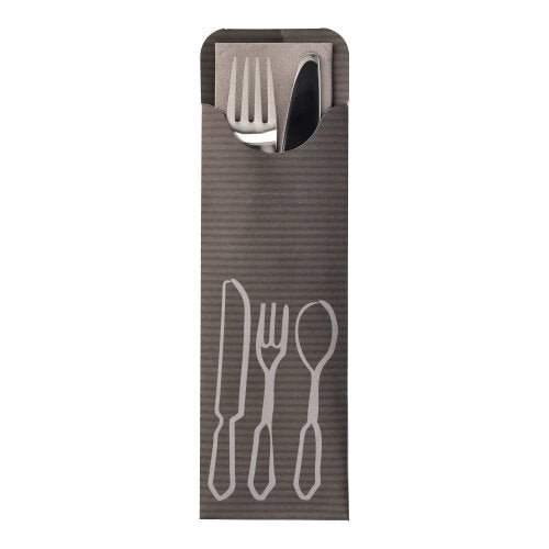 Týchto 100 vreckoviek na príbor (23,5 x 7,3 cm) od PAPSTAR GmbH obsahuje farebnú bistro servítku a sú vybavené bielymi kontúrami príboru – ideálne na uskladnenie vidličky a noža v gastronómii.