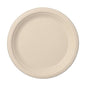 PAPSTAR 50 tanier, cukrová trstina "pure" od PAPSTAR GmbH je jednoduchý, okrúhly béžový tanier s mierne zvýšeným okrajom, zobrazený zhora na bielom pozadí.