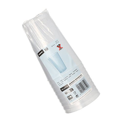 Starpak 10 opakovane použiteľný pohár na pitie PP priesvitný nerozbitný od Starpak je dodávaný v plastovom obale s produktovými etiketami, recyklačnými symbolmi a čiarovým kódom na vonkajšej strane.