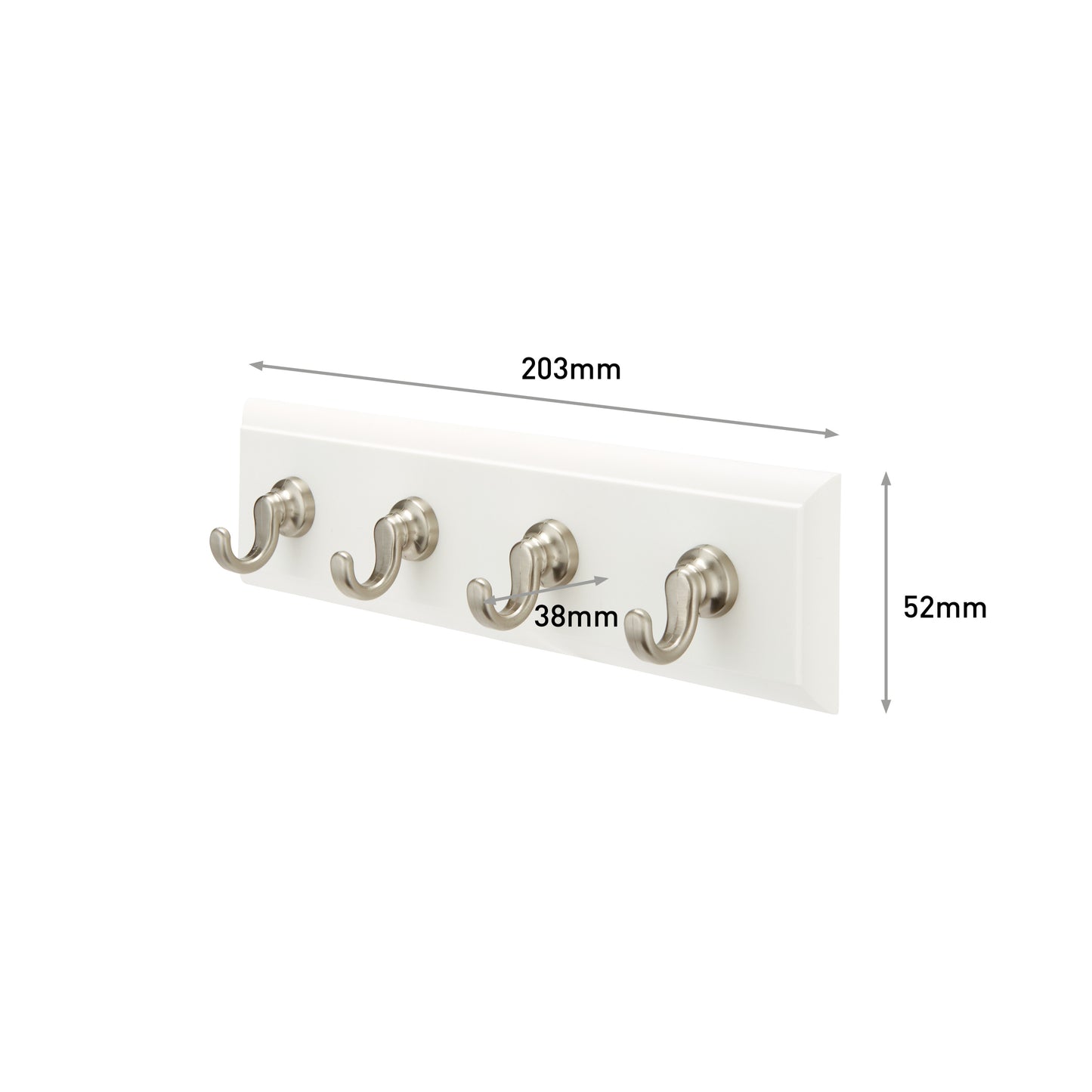 Die Command™ Schlüsselleiste in Quarz, HOM18-Q von 3M Deutschland GmbH ist eine weiße, wandmontierte Leiste mit vier silbernen Haken (203x52mm, 38mm Hakenabstand) für Schlüsselaufbewahrung und einfache Montage in jedem Raum.