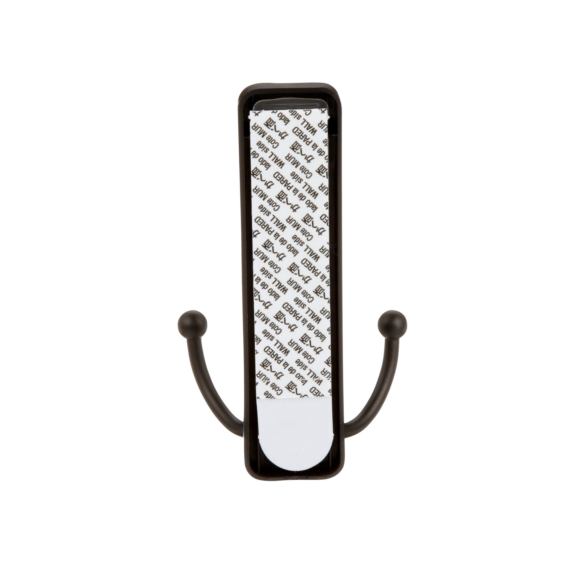 Der Großer Command™ Doppelhaken in gebürstetem Nickel (17036) von 3M Deutschland GmbH mit zwei gebogenen Haken und Klebestreifen ist vor weißem Hintergrund zu sehen, inklusive sichtbarem Aufdruck.