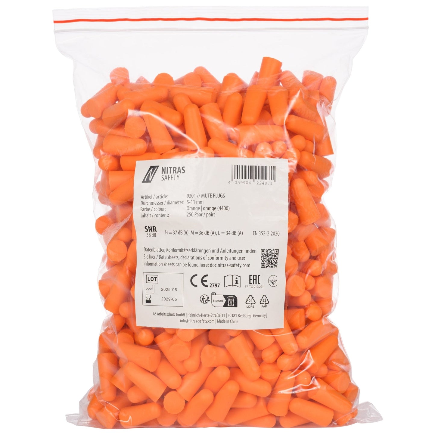 NITRAS MUTE PLUGS, štuple do uší, oranžové, EN 352-2, 250 párov / vrecúško PU | Balenie (1 kus)
