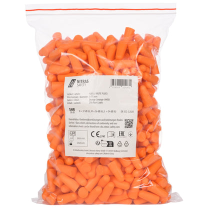 NITRAS MUTE PLUGS, štuple do uší, oranžové, EN 352-2, 250 párov / vrecúško PU | Balenie (1 kus)